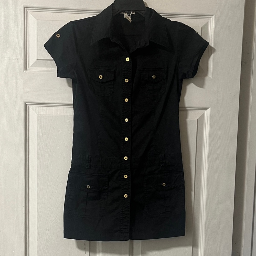 Black Button-Up Short Sleeve Dress